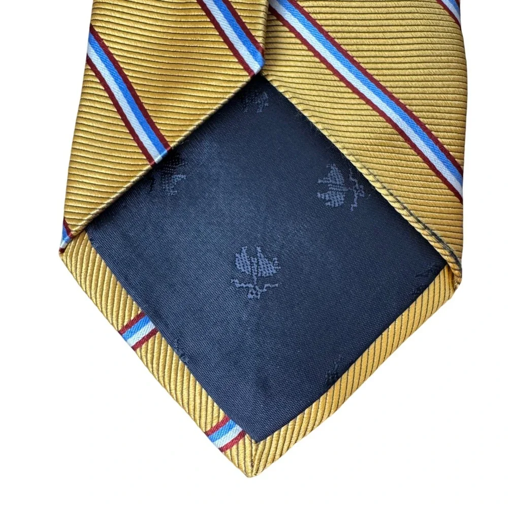Brooks Brothers Makers Silk Repp Stripe Tie Gold Yellow Red Blue Made in USA